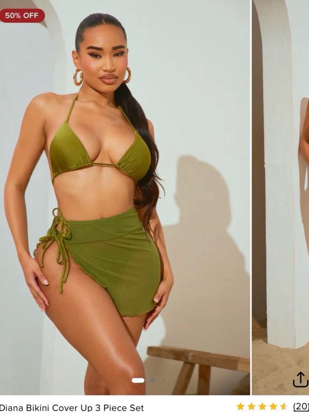Fashion Nova Olive Green 3-Piece Bikini & Sarong Set